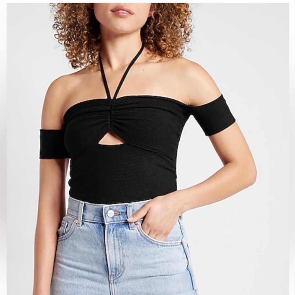 Express Body Contour Off The Shoulder Cinched Sweater Top